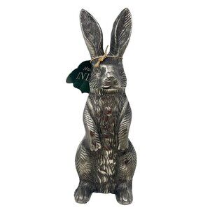 Silver Tone Metal Rabbit‎ Bunny Figure  Sitting Décor Garden Statue 12" Tall NWT